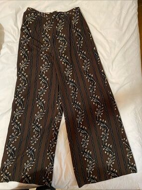 Ann Taylor Brown Wide-Leg Floral Stripe Pants